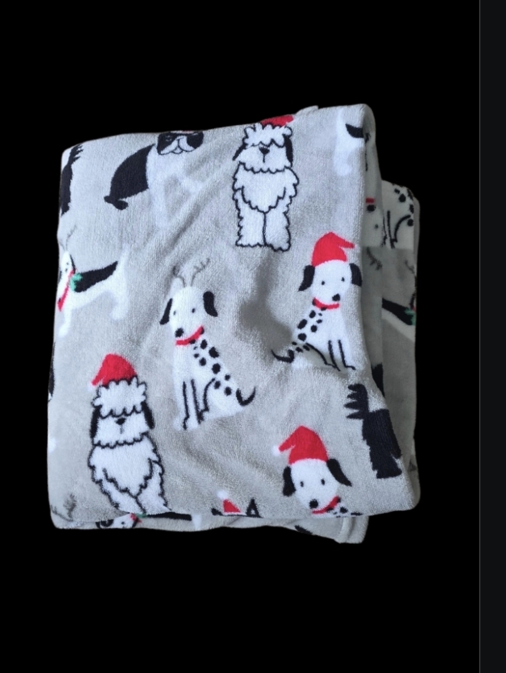 Cozy Gray Plush Throw Blanket with Festive Dog Print